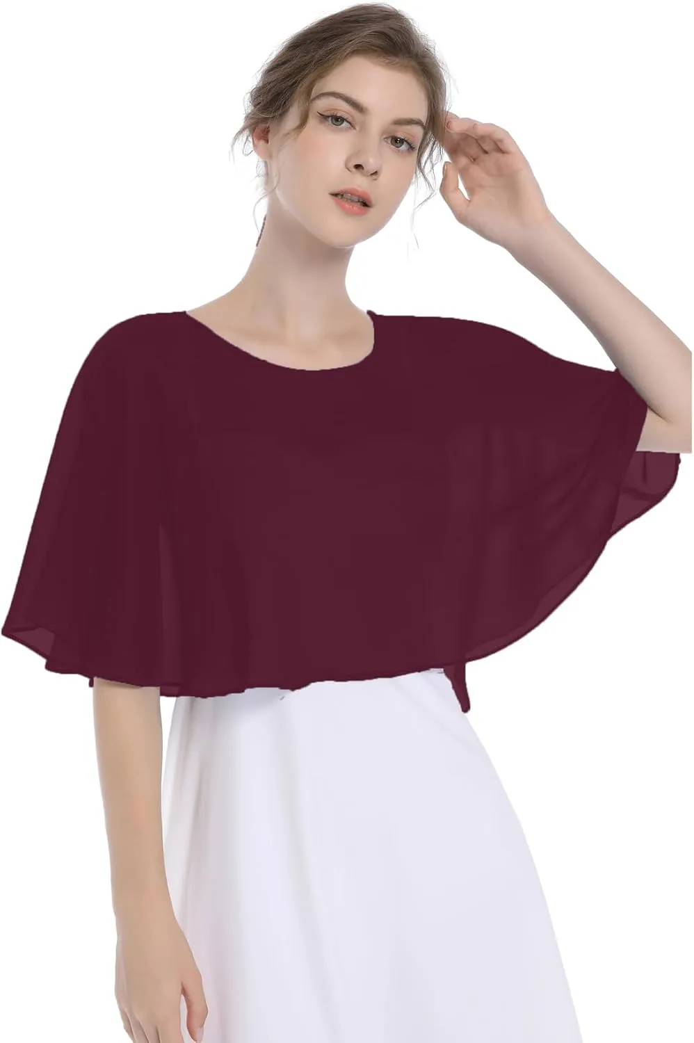 Baoqiya Wedding Capes Bridal Capelet Chiffon Lace Shrug Shawls and Wraps for Evening Dress