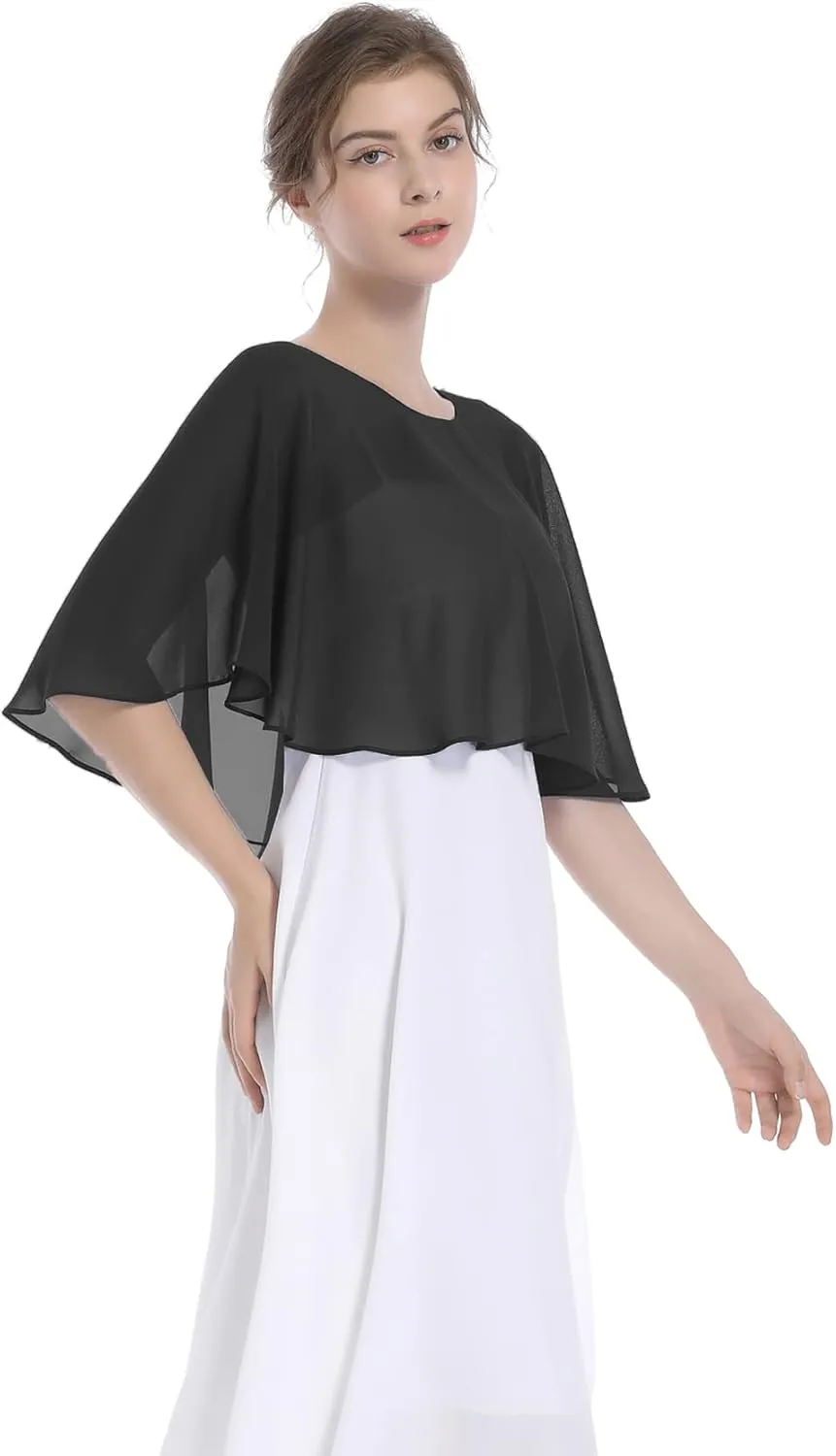 Baoqiya Wedding Capes Bridal Capelet Chiffon Lace Shrug Shawls and Wraps for Evening Dress