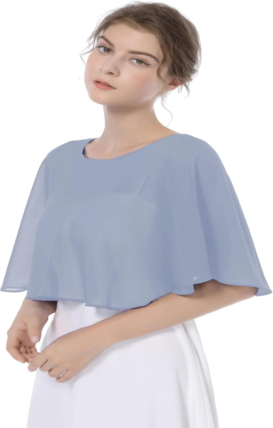 Baoqiya Wedding Capes Bridal Capelet Chiffon Lace Shrug Shawls and Wraps for Evening Dress