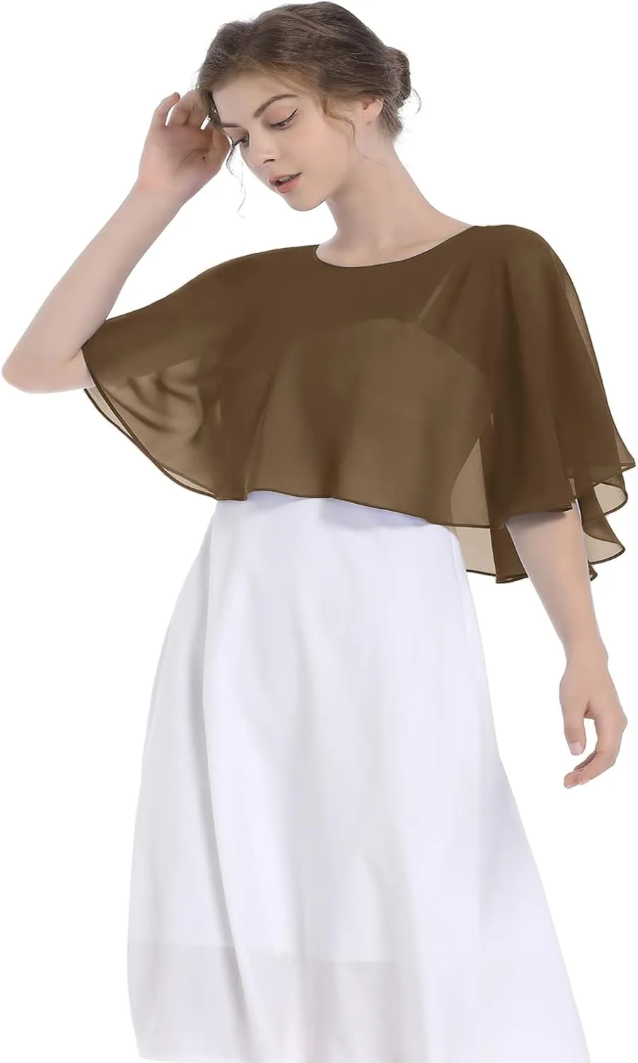 Baoqiya Wedding Capes Bridal Capelet Chiffon Lace Shrug Shawls and Wraps for Evening Dress