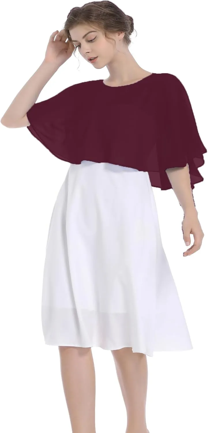 Baoqiya Wedding Capes Bridal Capelet Chiffon Lace Shrug Shawls and Wraps for Evening Dress