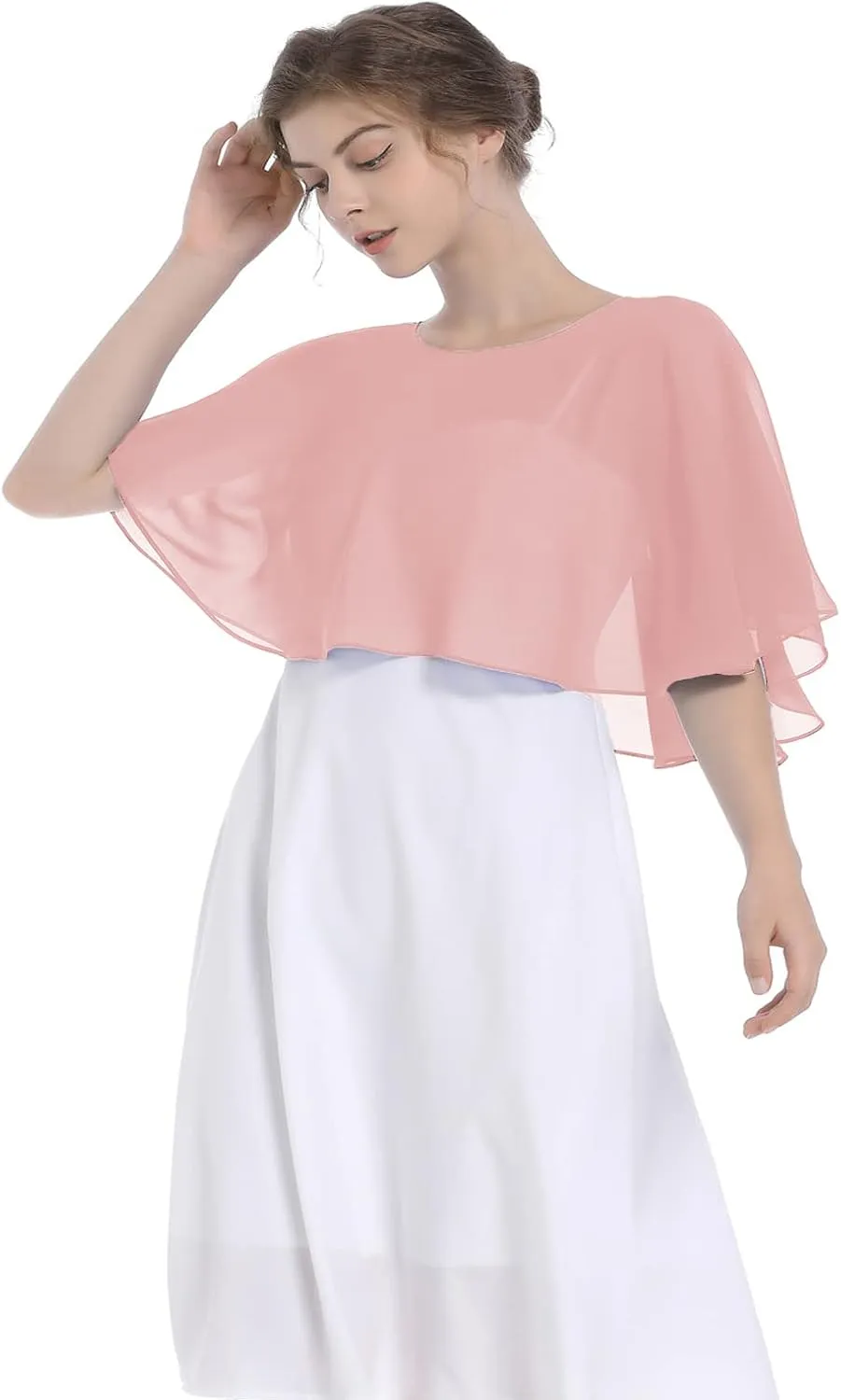 Baoqiya Wedding Capes Bridal Capelet Chiffon Lace Shrug Shawls and Wraps for Evening Dress