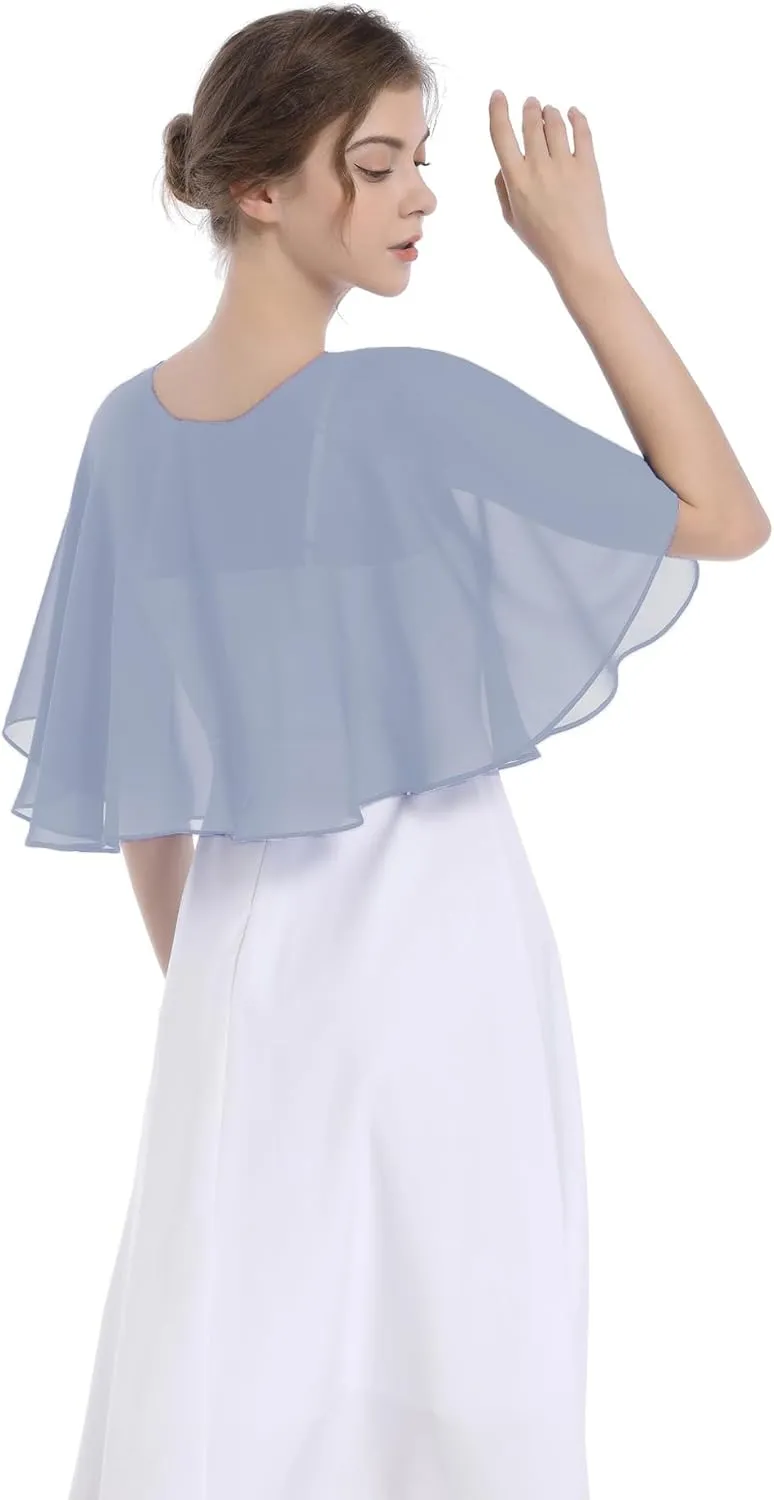 Baoqiya Wedding Capes Bridal Capelet Chiffon Lace Shrug Shawls and Wraps for Evening Dress