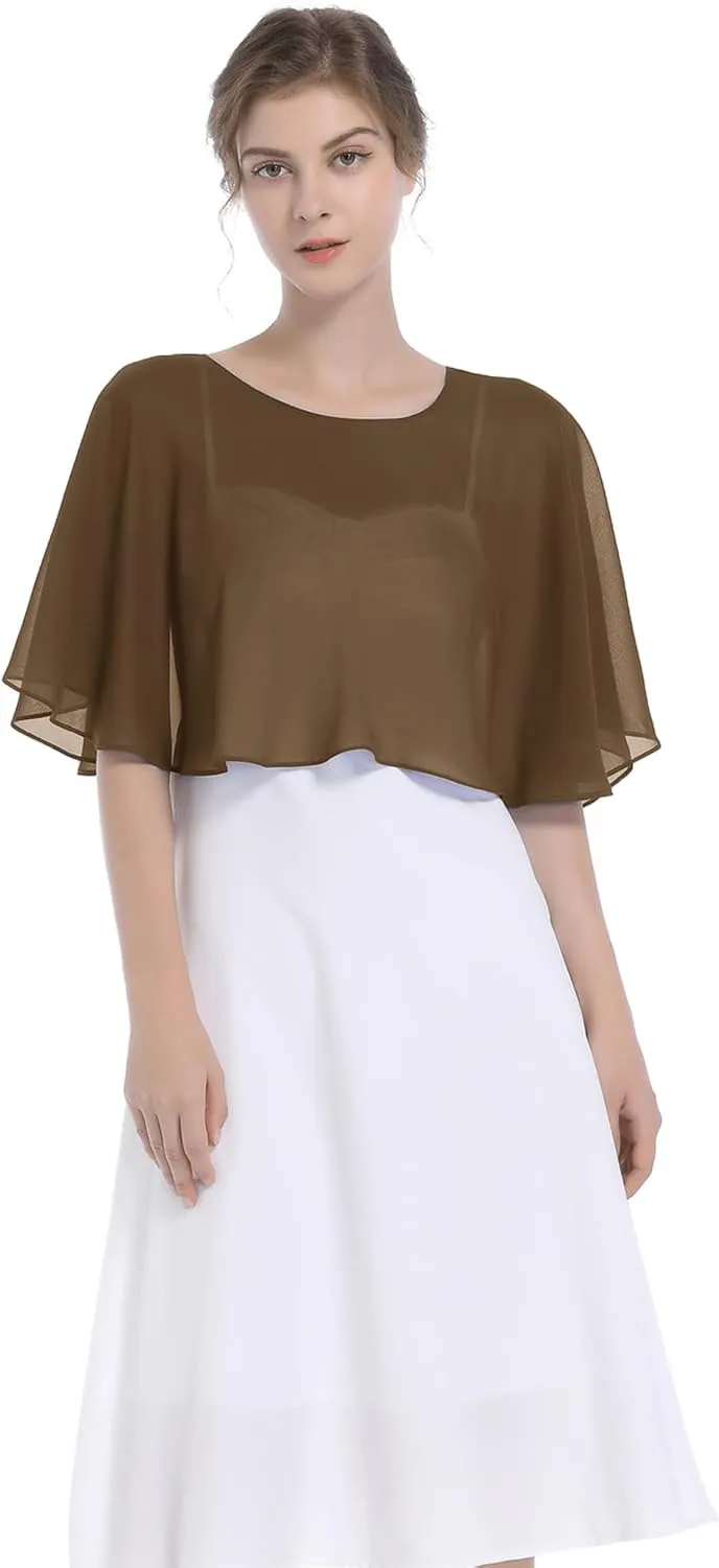 Baoqiya Wedding Capes Bridal Capelet Chiffon Lace Shrug Shawls and Wraps for Evening Dress