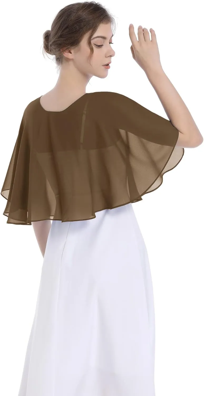 Baoqiya Wedding Capes Bridal Capelet Chiffon Lace Shrug Shawls and Wraps for Evening Dress