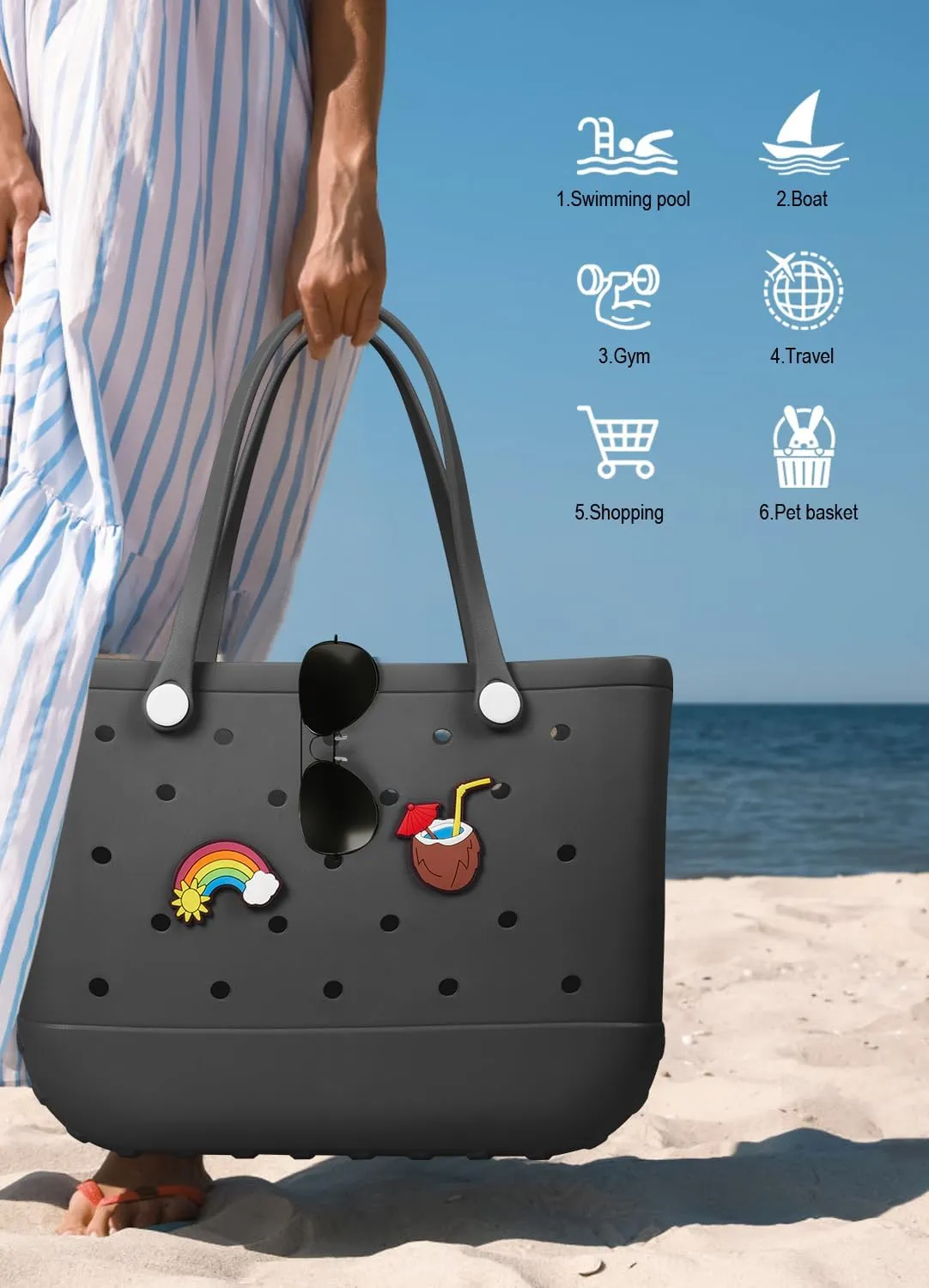 Beach Bag Rubber Tote Bag - Waterproof Travel Bag for Women Washable Tote Bag Handbag for Sports Beach Market Pool