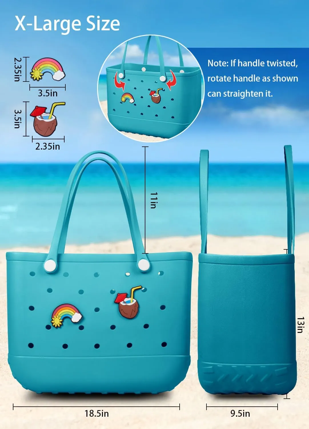 Beach Bag Rubber Tote Bag - Waterproof Travel Bag for Women Washable Tote Bag Handbag for Sports Beach Market Pool