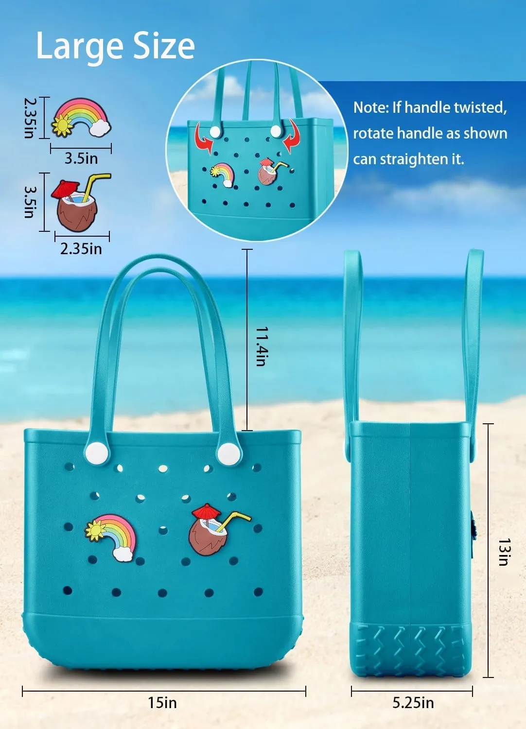 Beach Bag Rubber Tote Bag - Waterproof Travel Bag for Women Washable Tote Bag Handbag for Sports Beach Market Pool