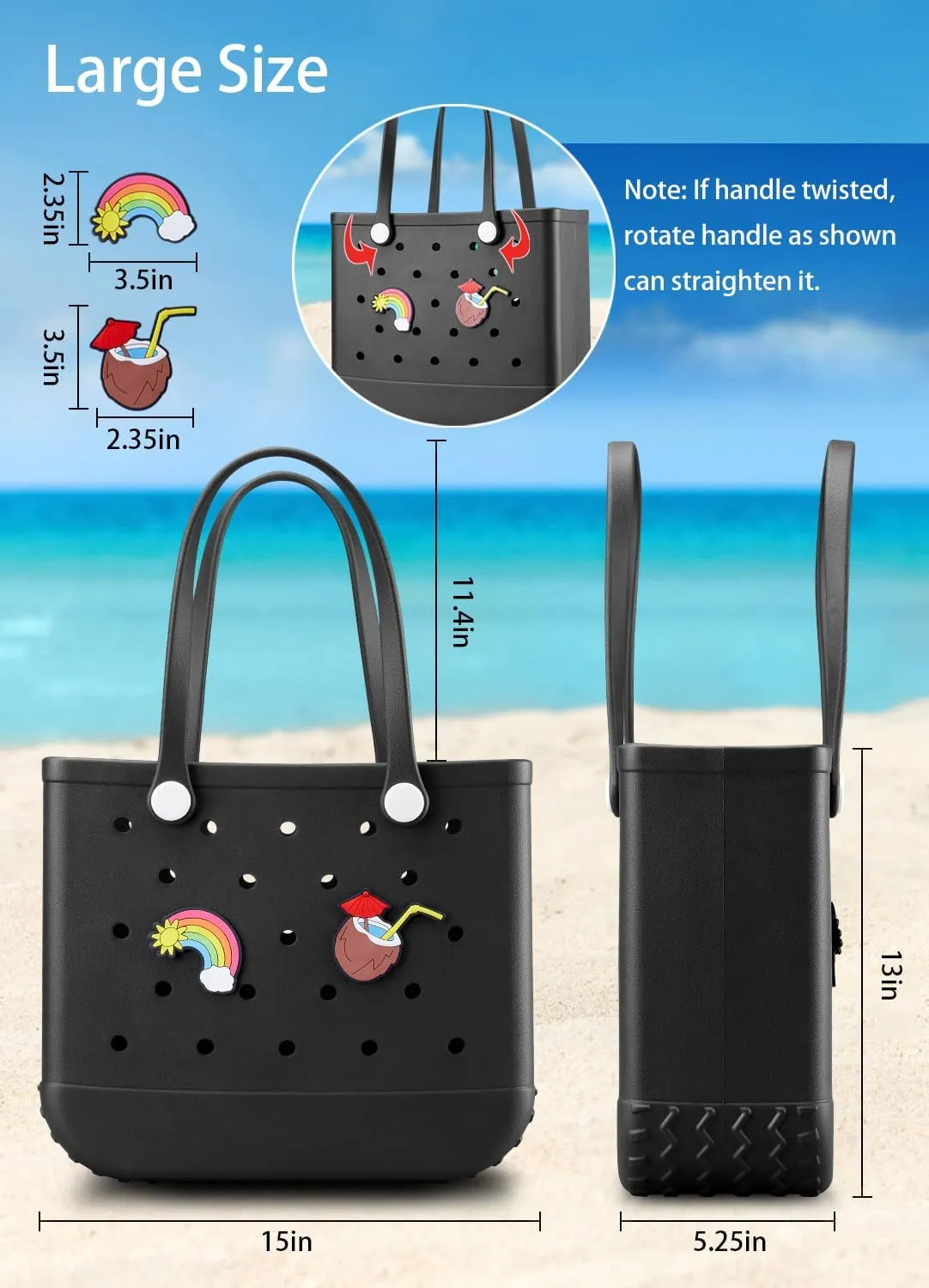 Beach Bag Rubber Tote Bag - Waterproof Travel Bag for Women Washable Tote Bag Handbag for Sports Beach Market Pool