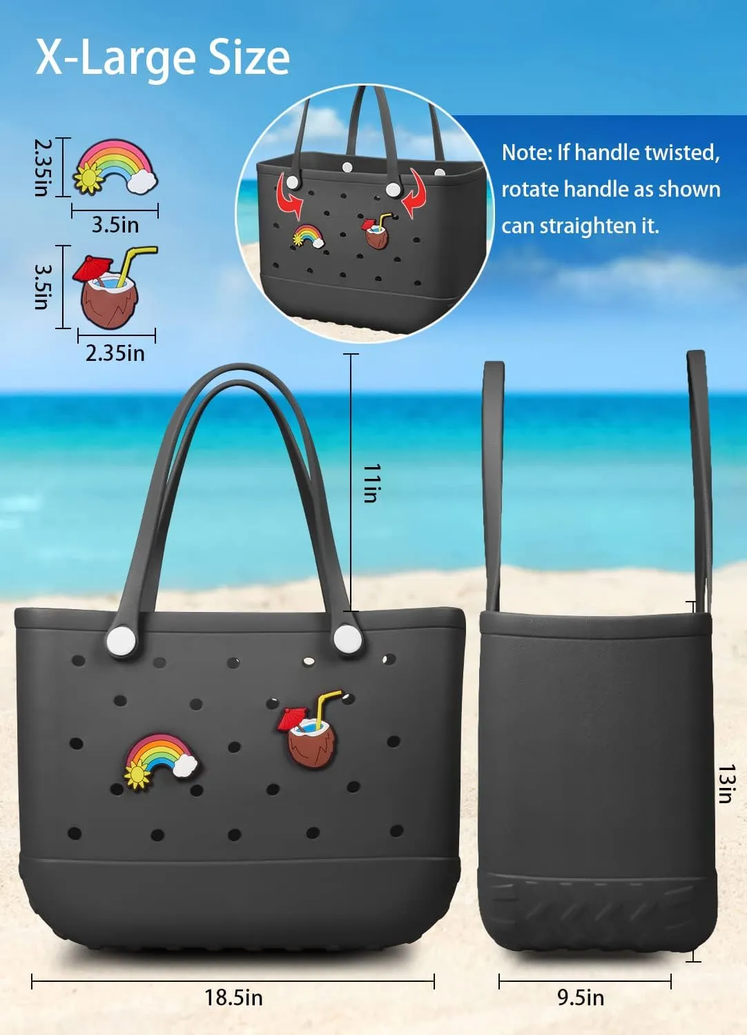 Beach Bag Rubber Tote Bag - Waterproof Travel Bag for Women Washable Tote Bag Handbag for Sports Beach Market Pool