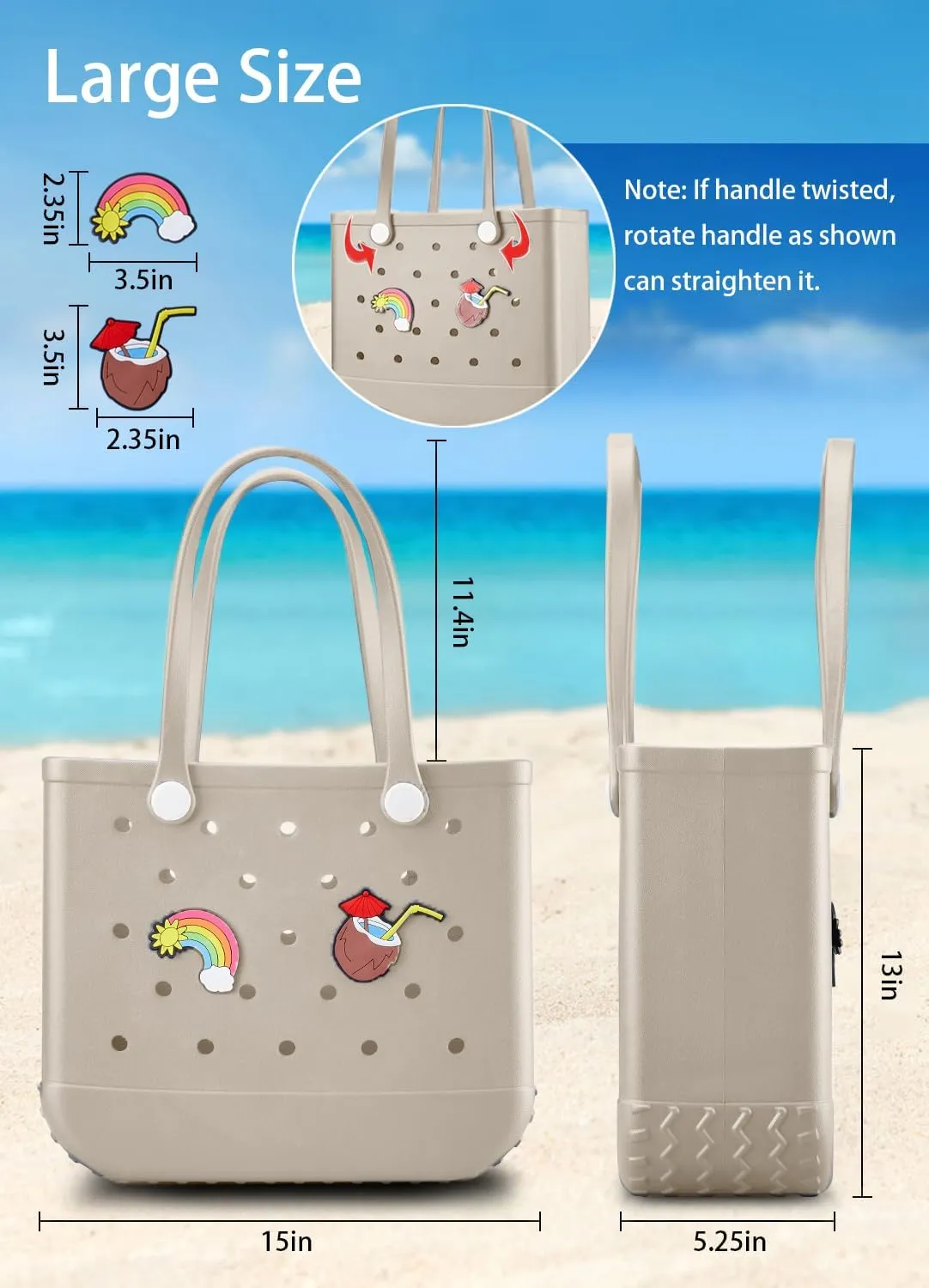Beach Bag Rubber Tote Bag - Waterproof Travel Bag for Women Washable Tote Bag Handbag for Sports Beach Market Pool
