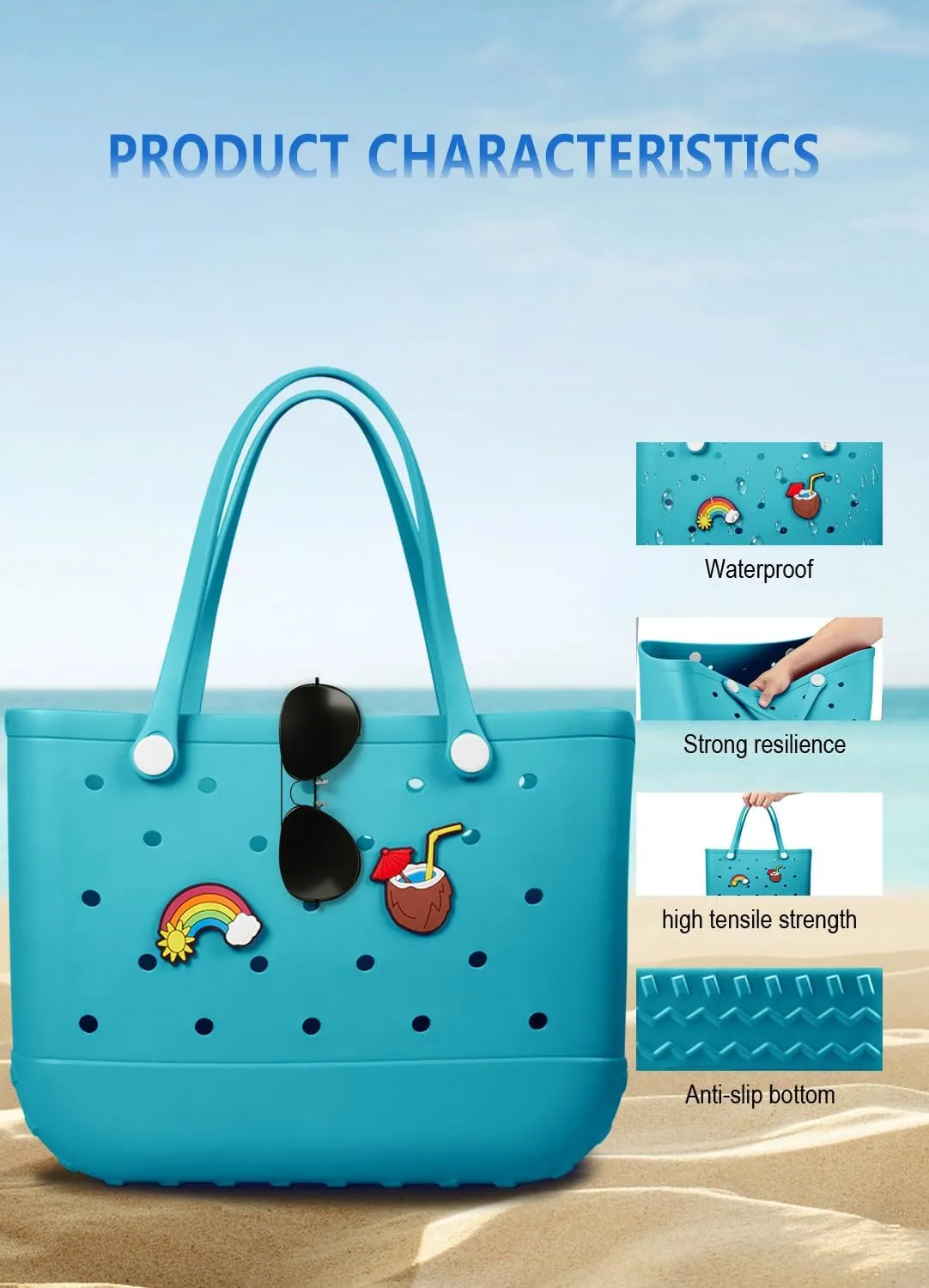 Beach Bag Rubber Tote Bag - Waterproof Travel Bag for Women Washable Tote Bag Handbag for Sports Beach Market Pool