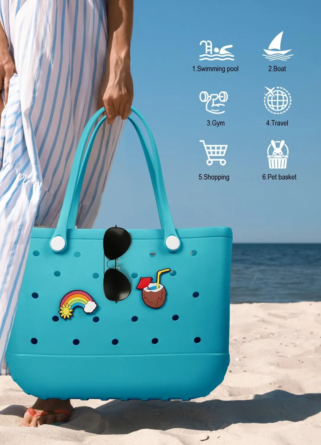 Beach Bag Rubber Tote Bag - Waterproof Travel Bag for Women Washable Tote Bag Handbag for Sports Beach Market Pool