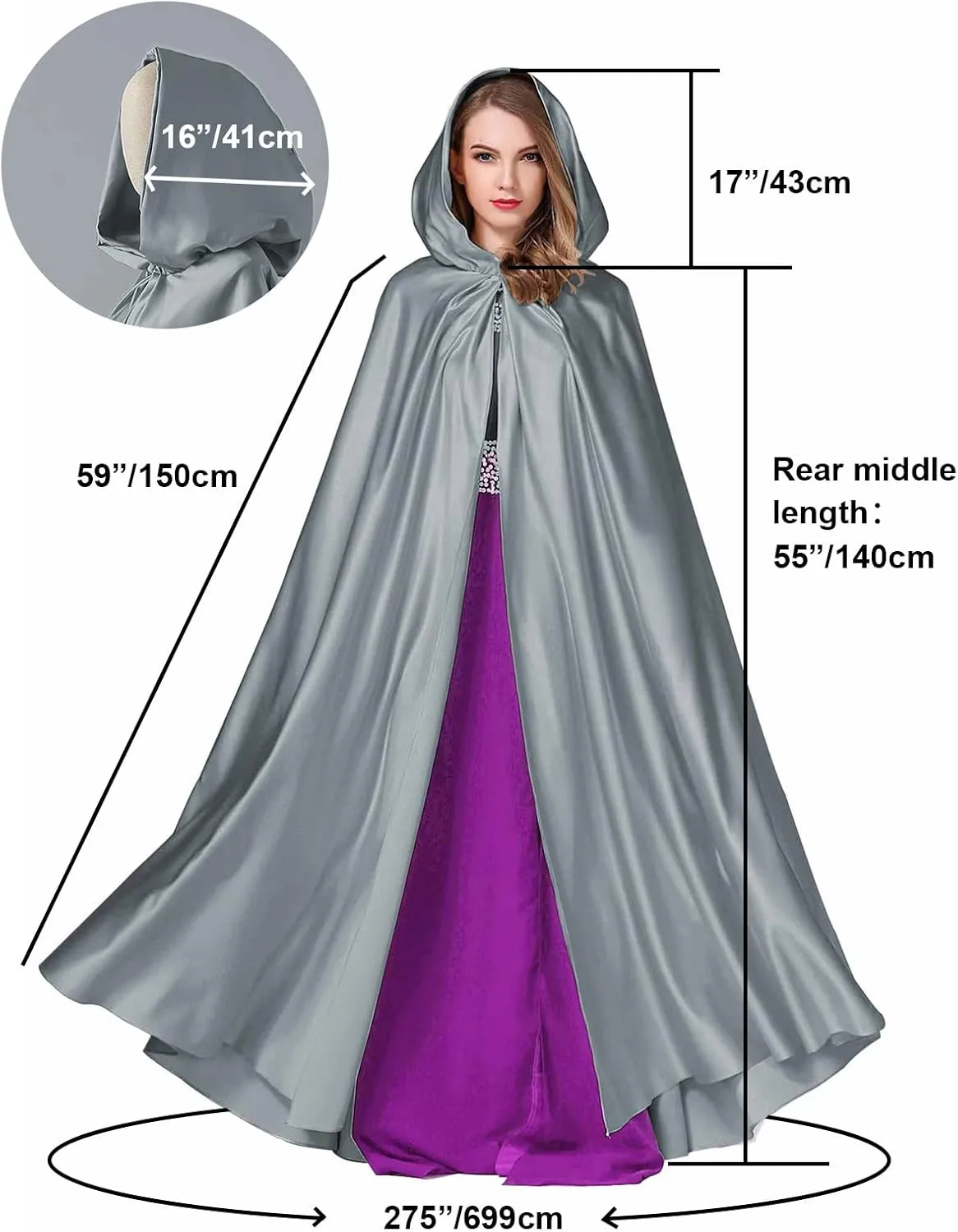 BEAUTELICATE Women's Wedding Hooded Cape Bridal Cloak Poncho Full Length