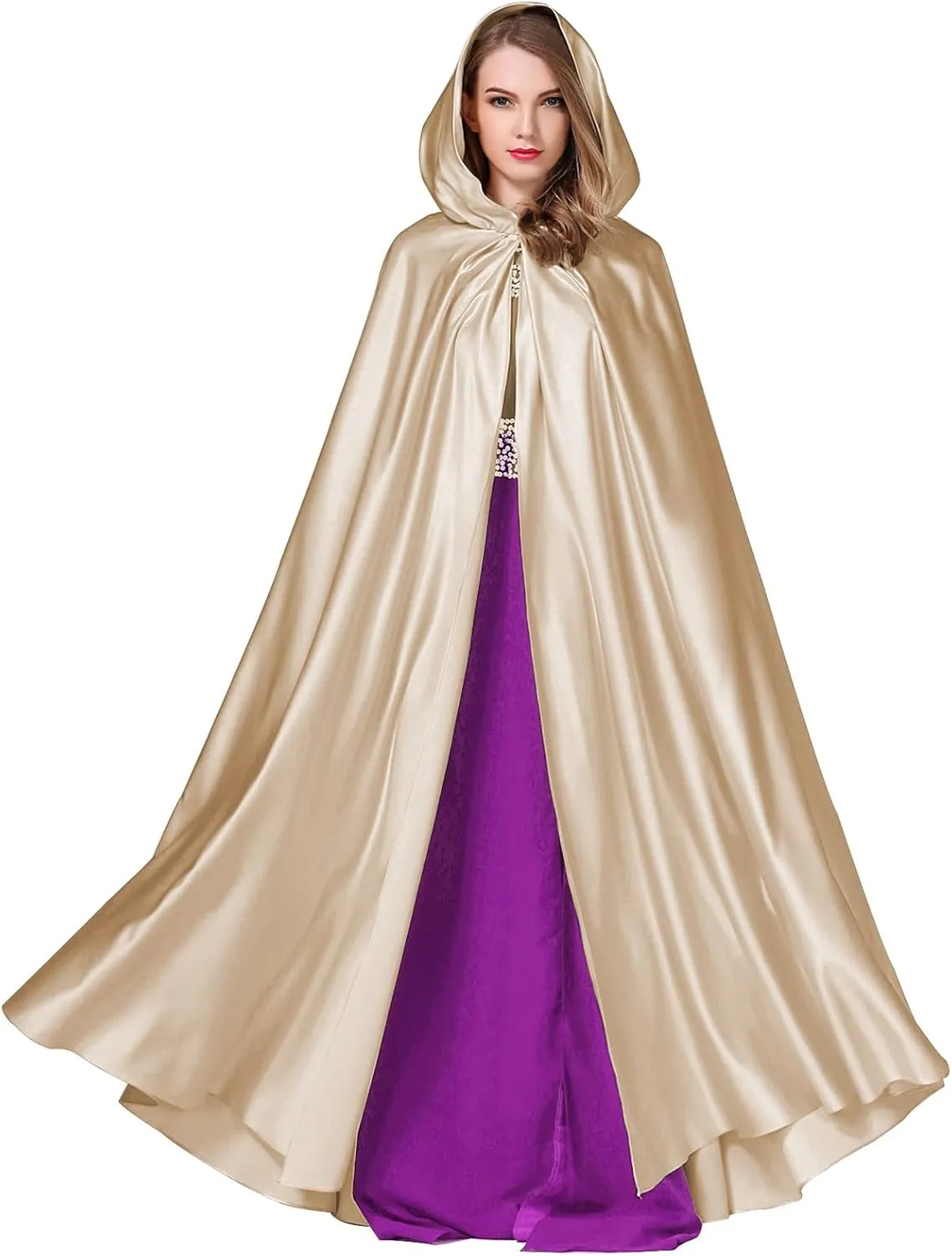 BEAUTELICATE Women's Wedding Hooded Cape Bridal Cloak Poncho Full Length
