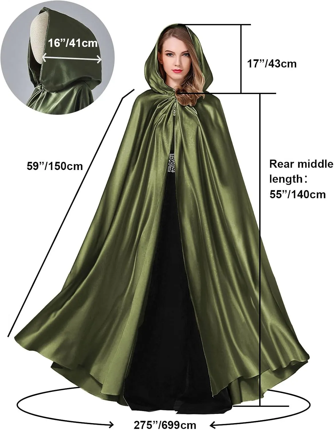 BEAUTELICATE Women's Wedding Hooded Cape Bridal Cloak Poncho Full Length