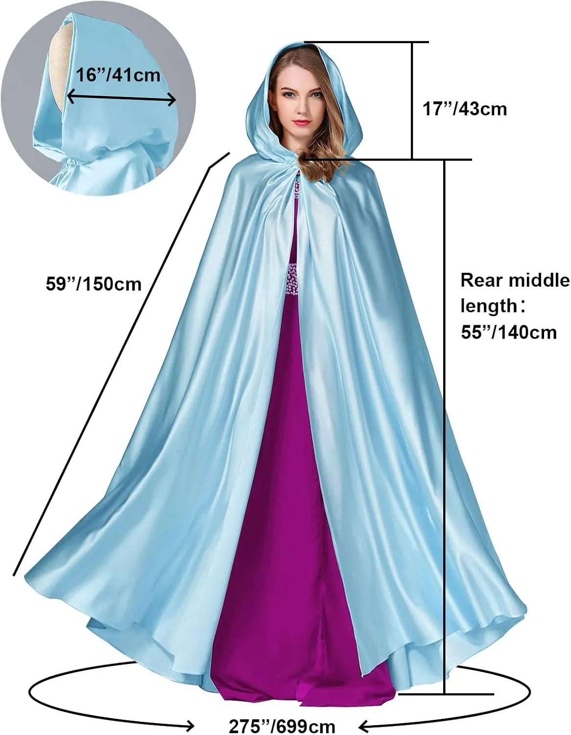 BEAUTELICATE Women's Wedding Hooded Cape Bridal Cloak Poncho Full Length