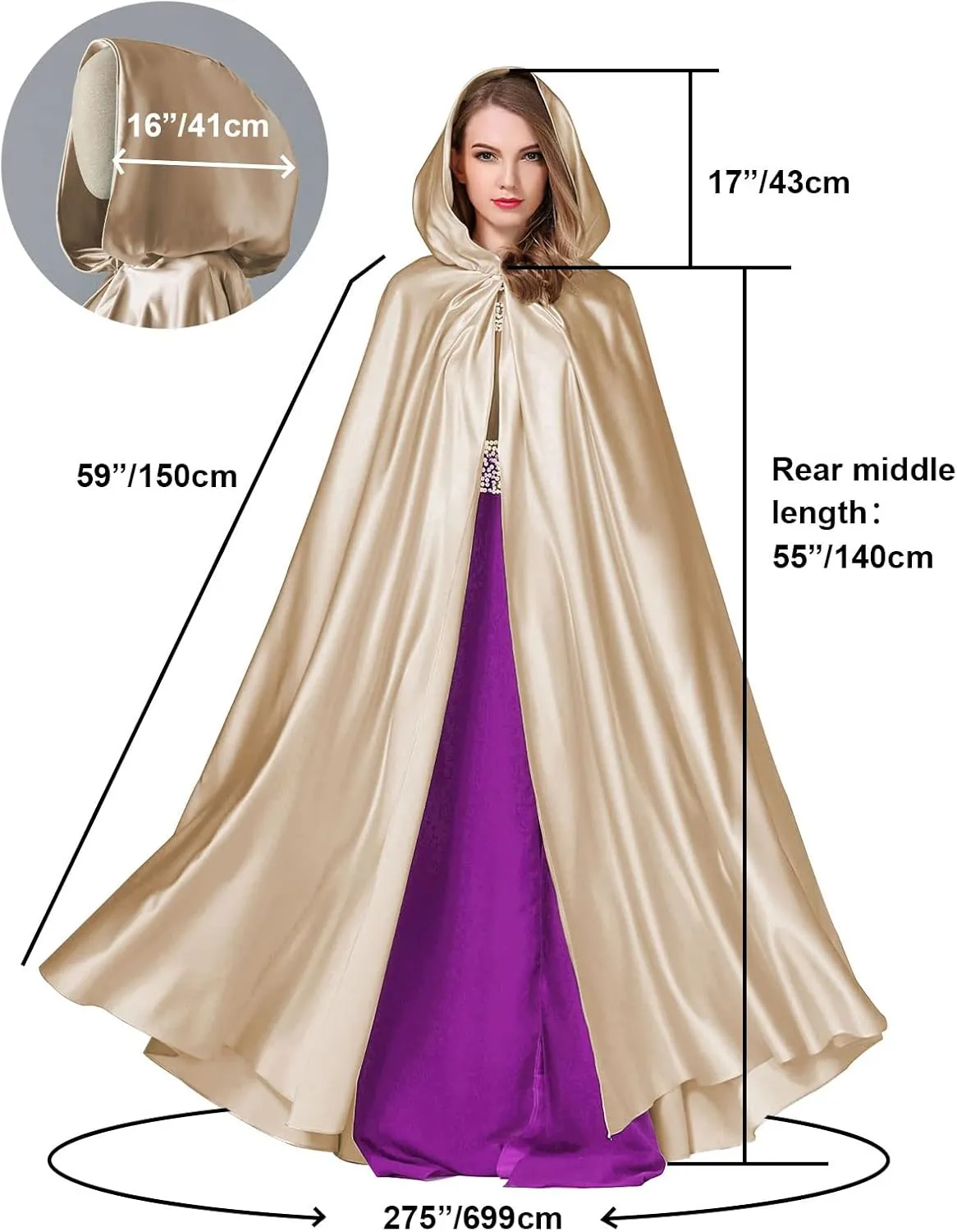BEAUTELICATE Women's Wedding Hooded Cape Bridal Cloak Poncho Full Length