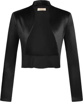 Belle Poque Women's Vintage Cropped Shrug Open Front Long Sleeve Ruffled Bolero Cardigan for Dress S-2XL