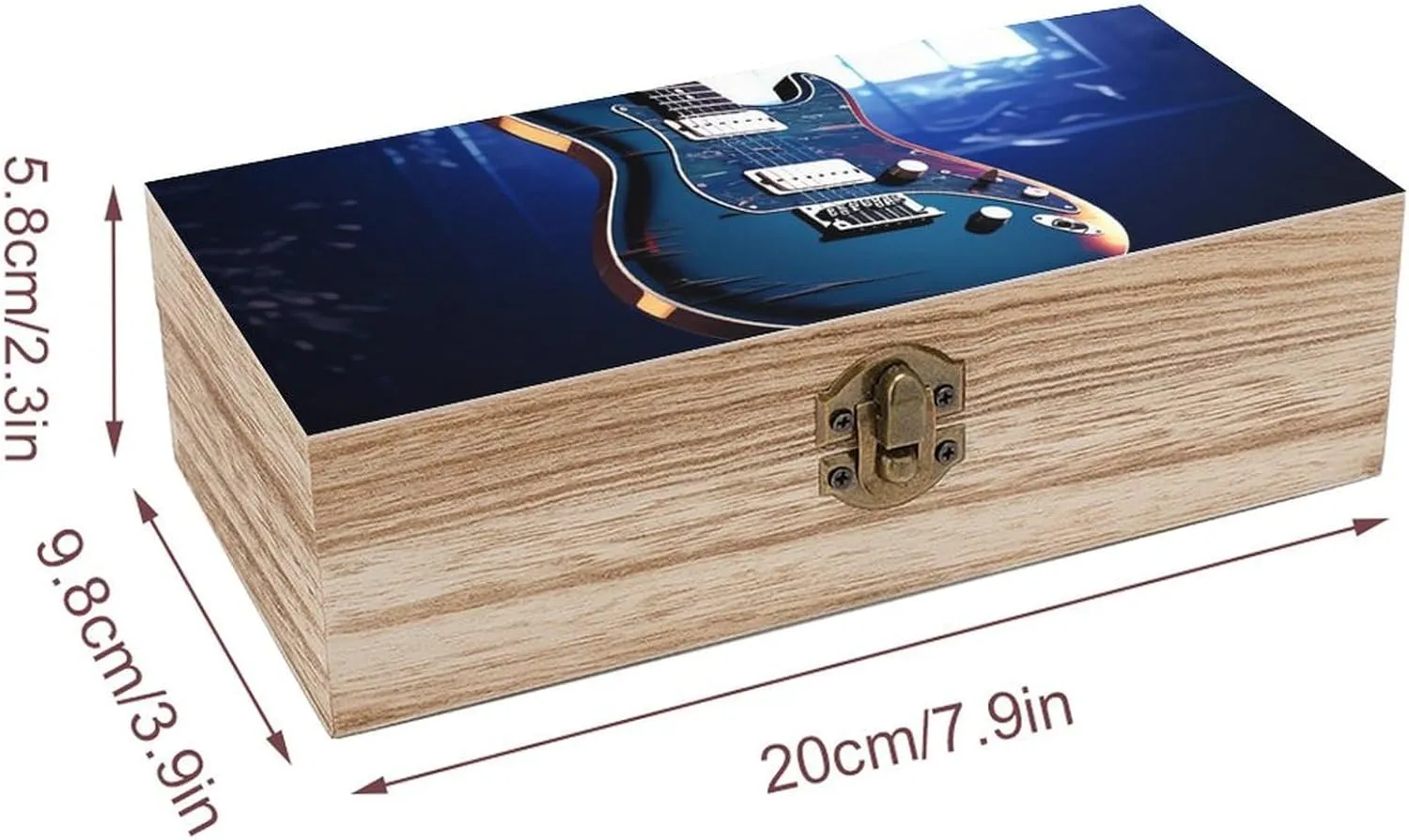Blue Guitar Wooden Decorative Storage Box with Hinged Lock, Handmade Keepsake Jewelry Chest, Elegant Retro Decor Boxes, Compact Organizer Box for Home, Wedding, Gifts