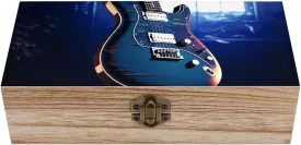 Blue Guitar Wooden Decorative Storage Box with Hinged Lock, Handmade Keepsake Jewelry Chest, Elegant Retro Decor Boxes, Compact Organizer Box for Home, Wedding, Gifts
