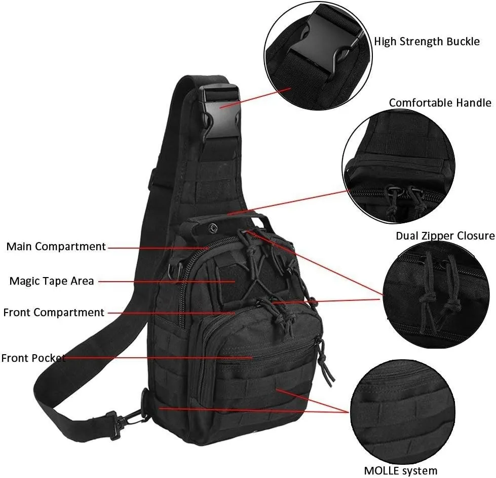 BOMTURN Tactical Backpack-1000D Waterproof Military Backpack/Laser-Cut/CCW Bags Sling Bag Tactical Satchel Shoulder Bag Men