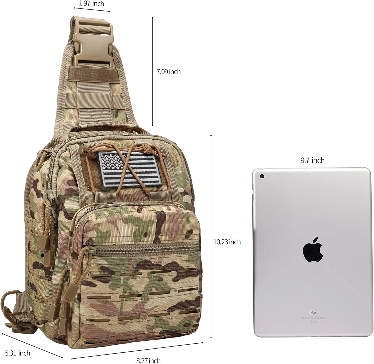BOMTURN Tactical Backpack-1000D Waterproof Military Backpack/Laser-Cut/CCW Bags Sling Bag Tactical Satchel Shoulder Bag Men