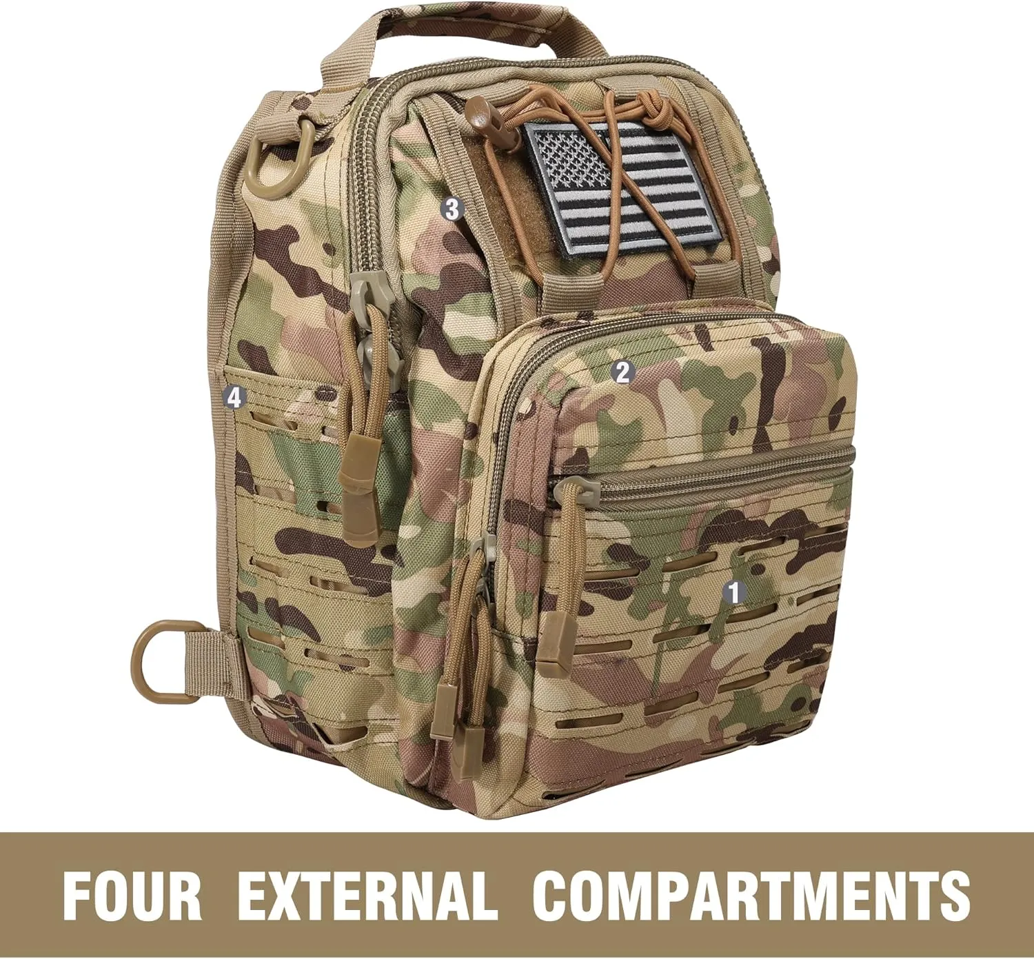 BOMTURN Tactical Backpack-1000D Waterproof Military Backpack/Laser-Cut/CCW Bags Sling Bag Tactical Satchel Shoulder Bag Men