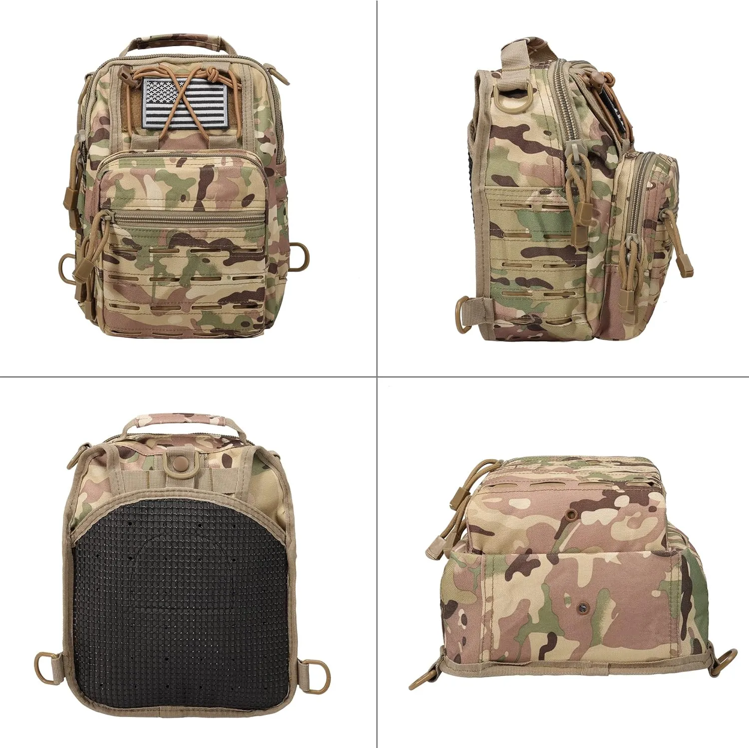 BOMTURN Tactical Backpack-1000D Waterproof Military Backpack/Laser-Cut/CCW Bags Sling Bag Tactical Satchel Shoulder Bag Men