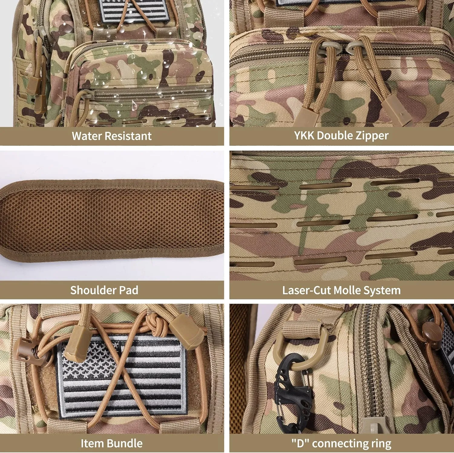 BOMTURN Tactical Backpack-1000D Waterproof Military Backpack/Laser-Cut/CCW Bags Sling Bag Tactical Satchel Shoulder Bag Men