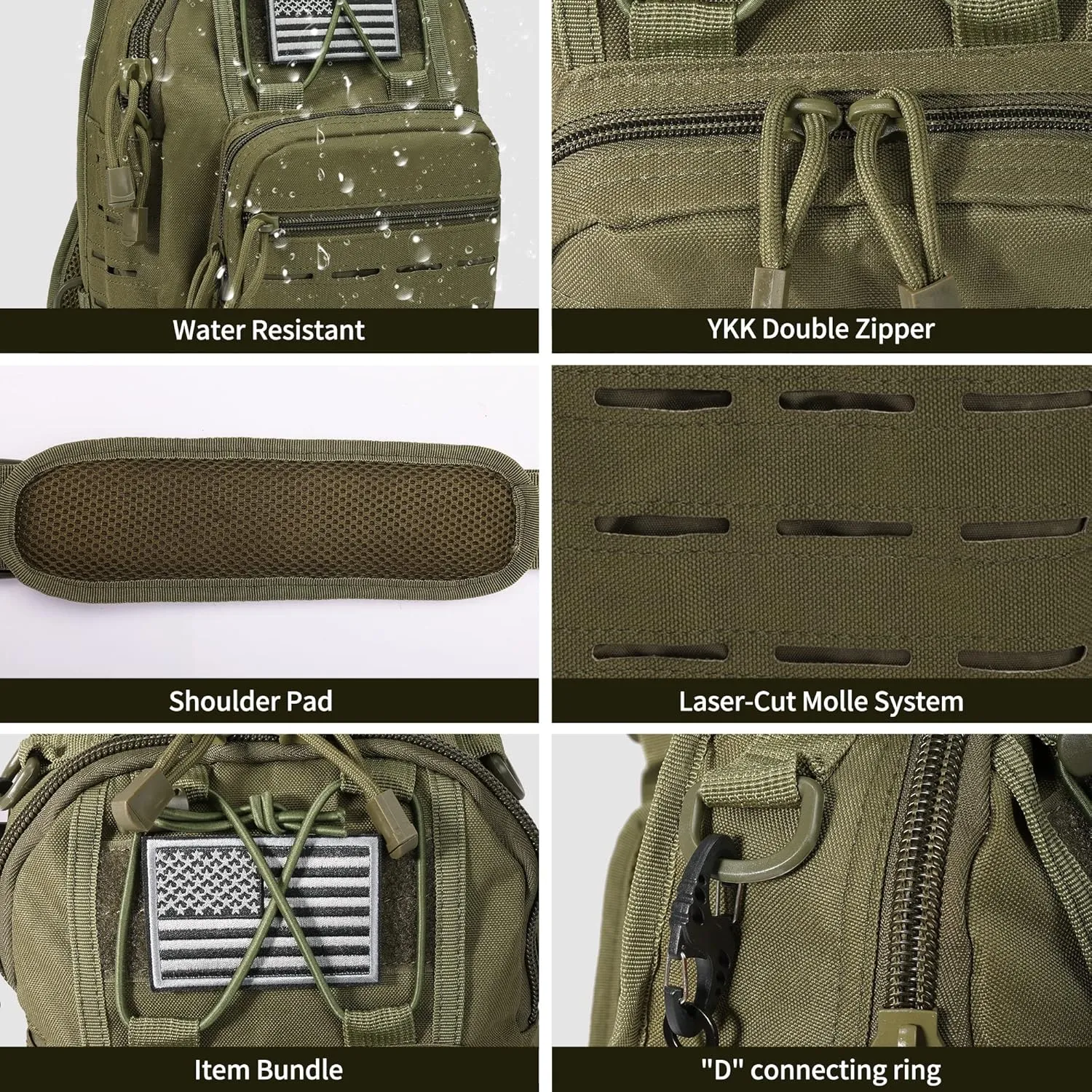 BOMTURN Tactical Backpack-1000D Waterproof Military Backpack/Laser-Cut/CCW Bags Sling Bag Tactical Satchel Shoulder Bag Men