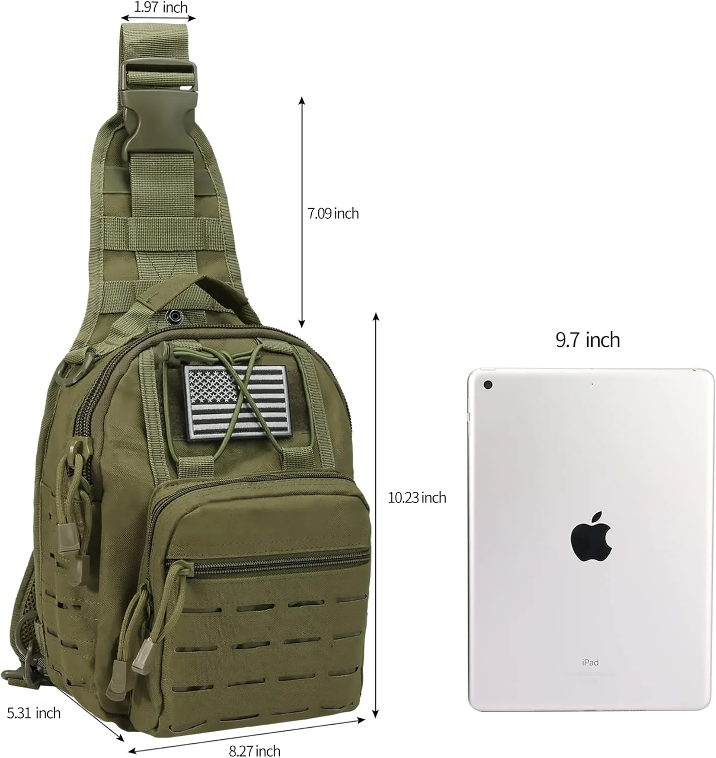BOMTURN Tactical Backpack-1000D Waterproof Military Backpack/Laser-Cut/CCW Bags Sling Bag Tactical Satchel Shoulder Bag Men
