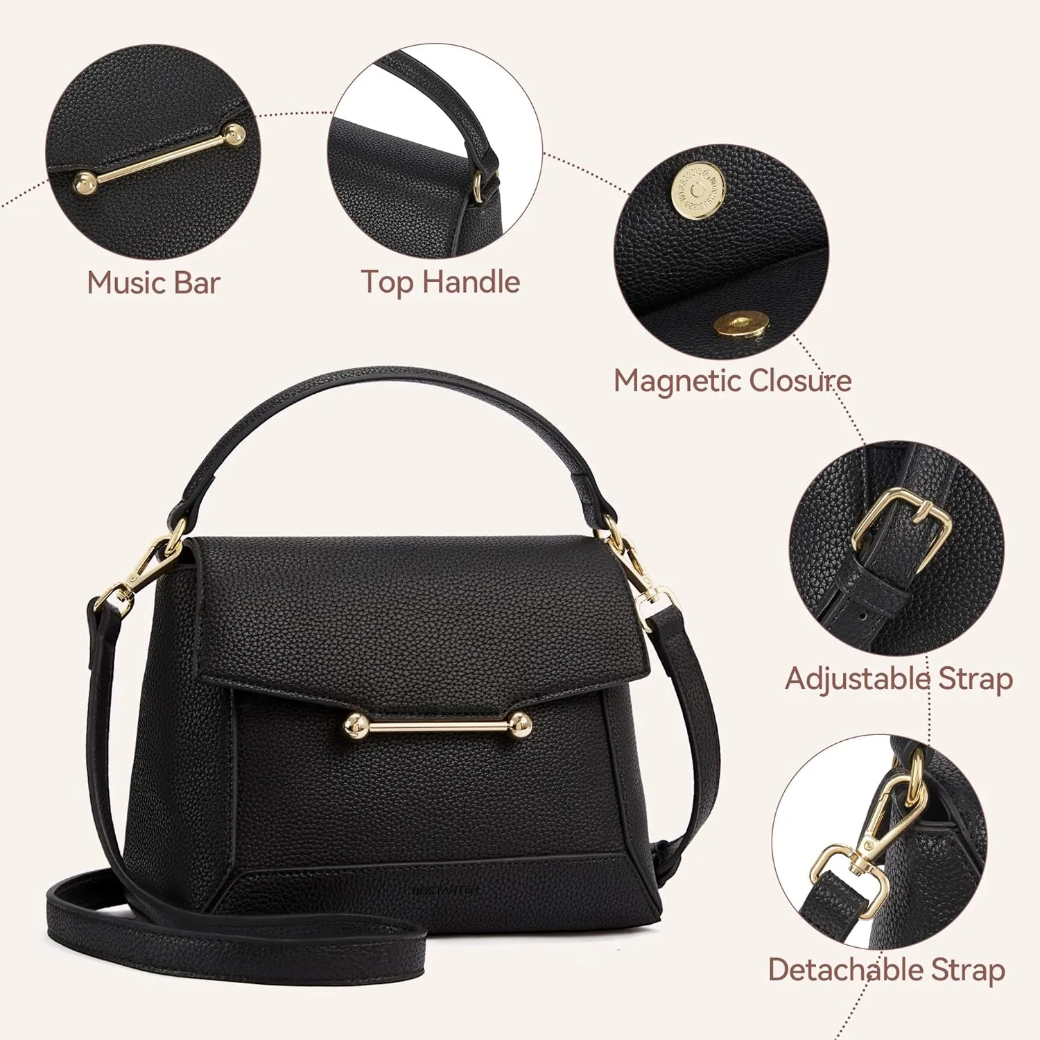 BOSTANTEN Small Crossbody Bags for Women Trendy Top Handle Shoulder Purse Vegan Leather Handbags with Flap