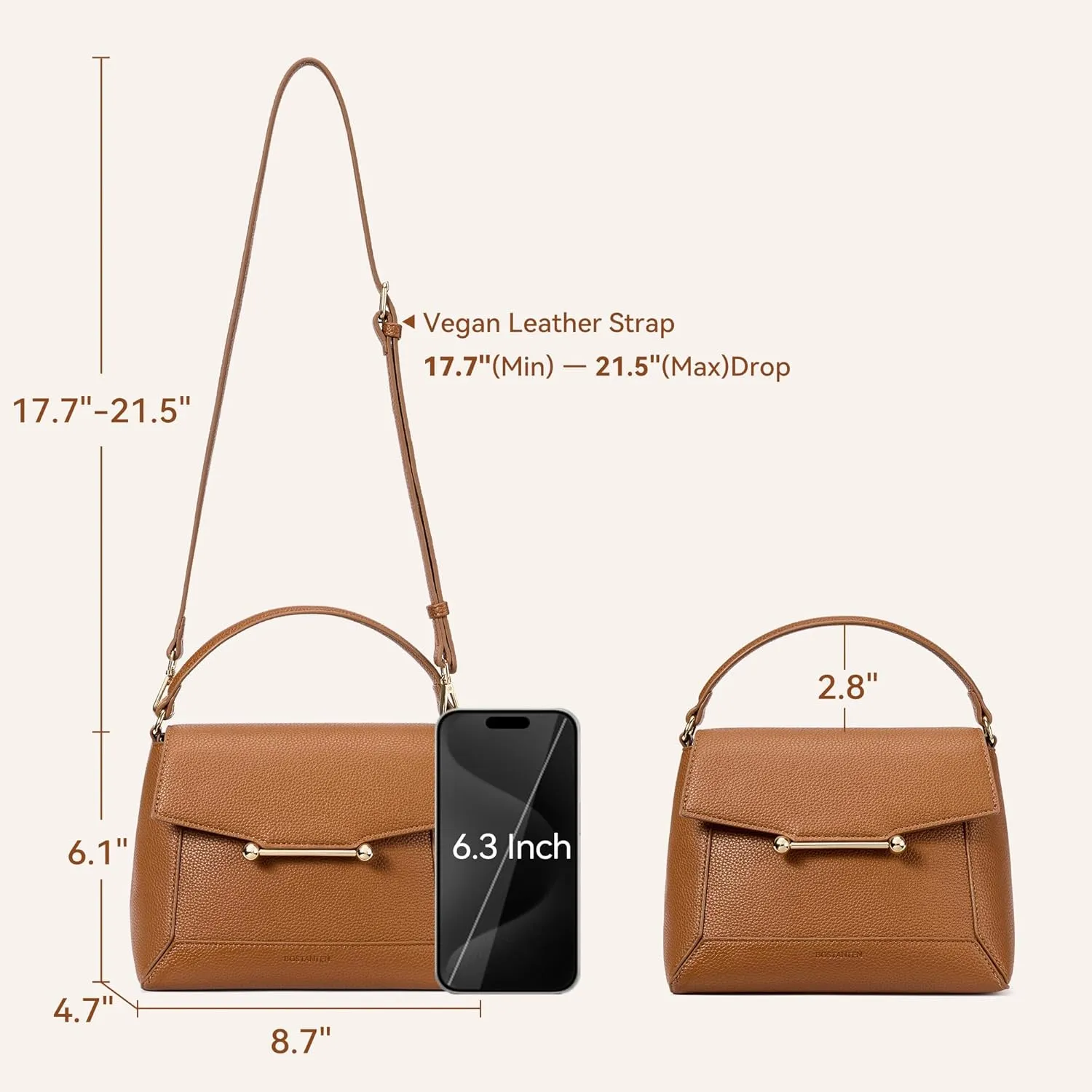 BOSTANTEN Small Crossbody Bags for Women Trendy Top Handle Shoulder Purse Vegan Leather Handbags with Flap