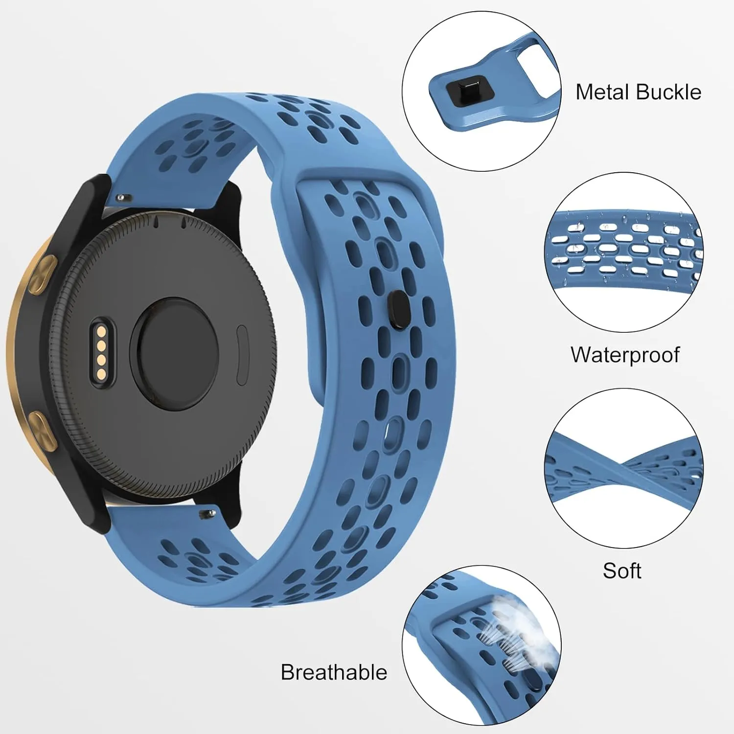 Breathable Bands Compatible with Garmin Venu 3S/Venu 2S/Vivoactive 4S/Vivomove 3S,18mm Silicone Watch Strap Soft Replacement Wristband for Garmin Forerunner 255S/255S Music/265S Women Men