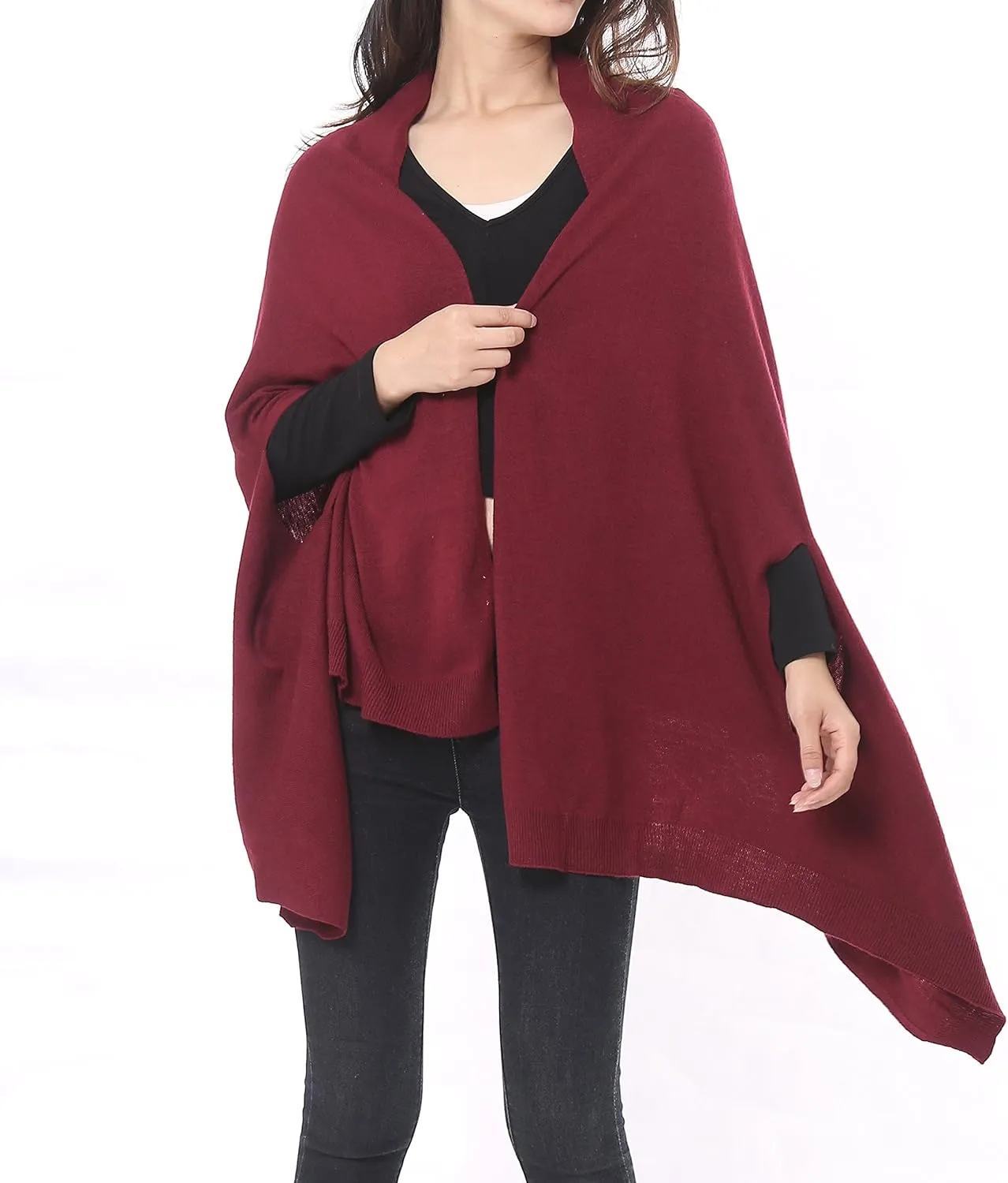 BRUCERIVER Women's Wool Blended Versatile Multi Style Long Knit Poncho Shawls