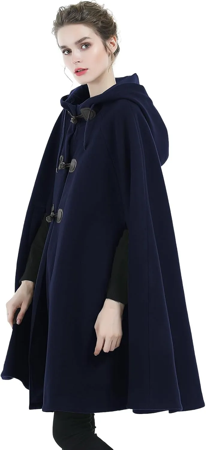 Cape Coat Women Hooded Poncho Cloak Vintage Plus Size Outwear Winter