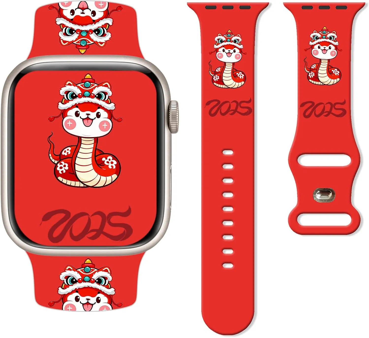 Chic Breathable Happy New Year Pattern Bands Compatible with Apple Watch 38mm 40mm 41mm 42mm 44mm 45mm 46mm 49mm, Adjustable Soft Silicone Sports Wristband Strap Replacement for iWatch Ultra SE & Series 10/9/8/7/6/5/4/3/2/1