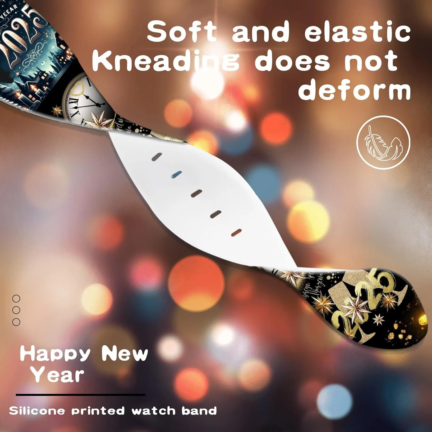 Chic Breathable Happy New Year Pattern Bands Compatible with Apple Watch 38mm 40mm 41mm 42mm 44mm 45mm 46mm 49mm, Adjustable Soft Silicone Sports Wristband Strap Replacement for iWatch Ultra SE & Series 10/9/8/7/6/5/4/3/2/1