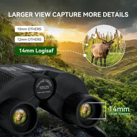 Compact Binoculars for Adults & Kids - 10x25, Low Light Vision, Waterproof, Easy Focus, Ideal for Bird Watching, Hunting, Travel & Hiking