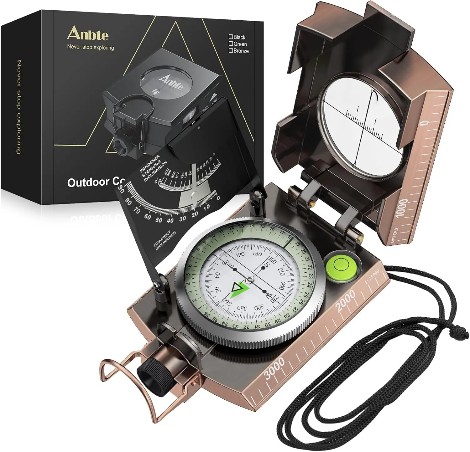 Compass Hiking Survival, IP65 Waterproof Metal Compass with Sighting Clinometer and Carry Bag, Multifunctional, Professional, for Camping Hunting Hiking Navigation