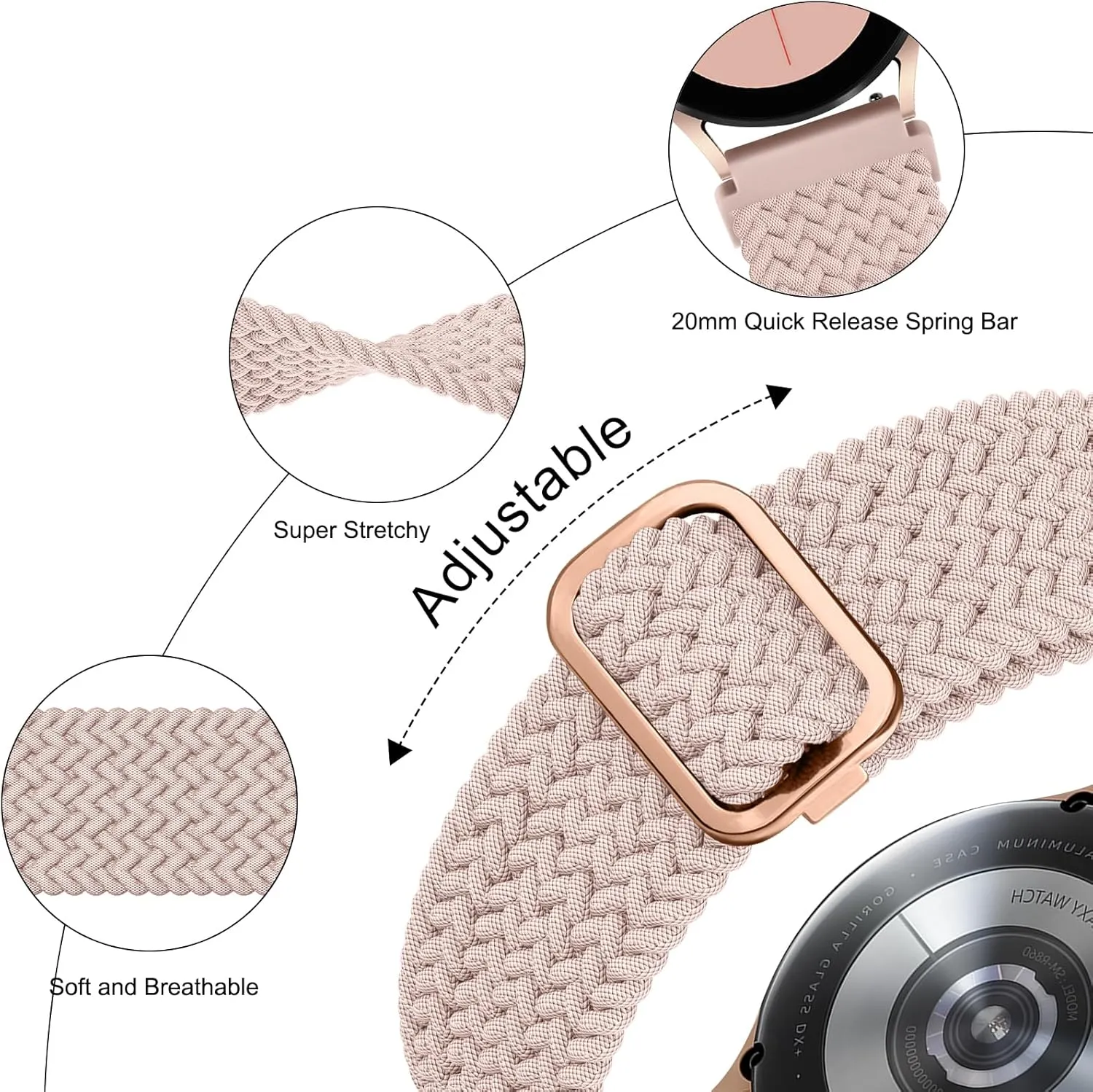Compatible with 20mm 22mm Watch Bands Quick Release Replacement Wristband, Adjustable Stretchy Braided Bands Replacement Straps for Women Men
