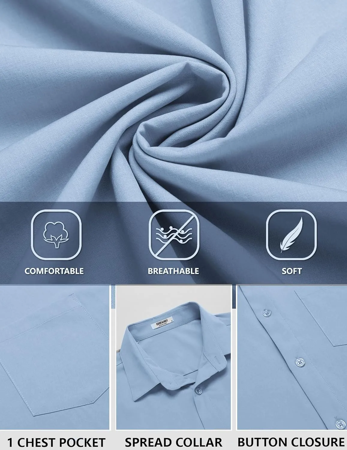 COOFANDY Men's Linen Long Sleeve Shirts Casual Button Down Untucked Shirt Vacation Wedding Shirts with Pocket