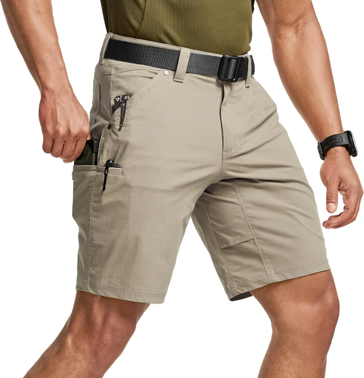CQR Men's Stretch Utility Shorts, Lightweight Quick Dry Casual Shorts, Hiking Golf Cargo Shorts with Zipper Pockets