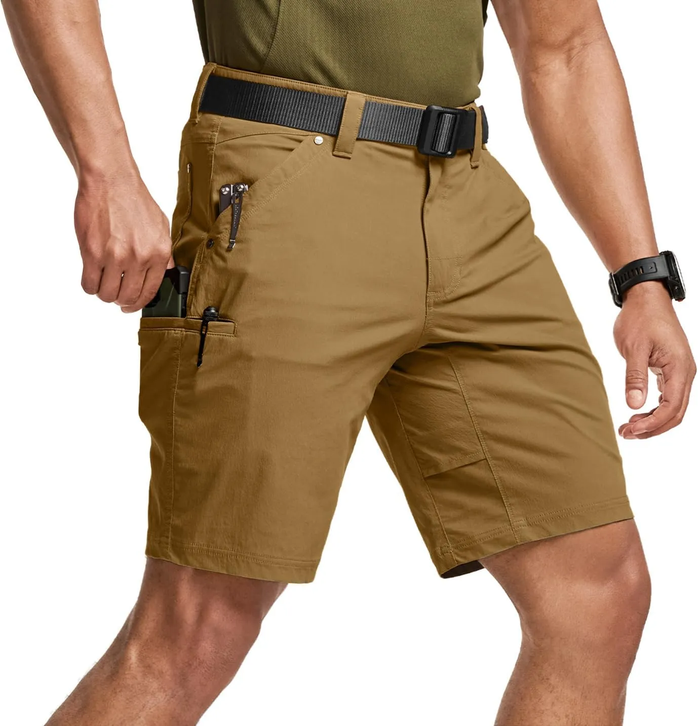 CQR Men's Stretch Utility Shorts, Lightweight Quick Dry Casual Shorts, Hiking Golf Cargo Shorts with Zipper Pockets