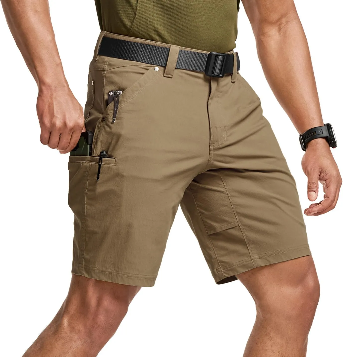 CQR Men's Stretch Utility Shorts, Lightweight Quick Dry Casual Shorts, Hiking Golf Cargo Shorts with Zipper Pockets