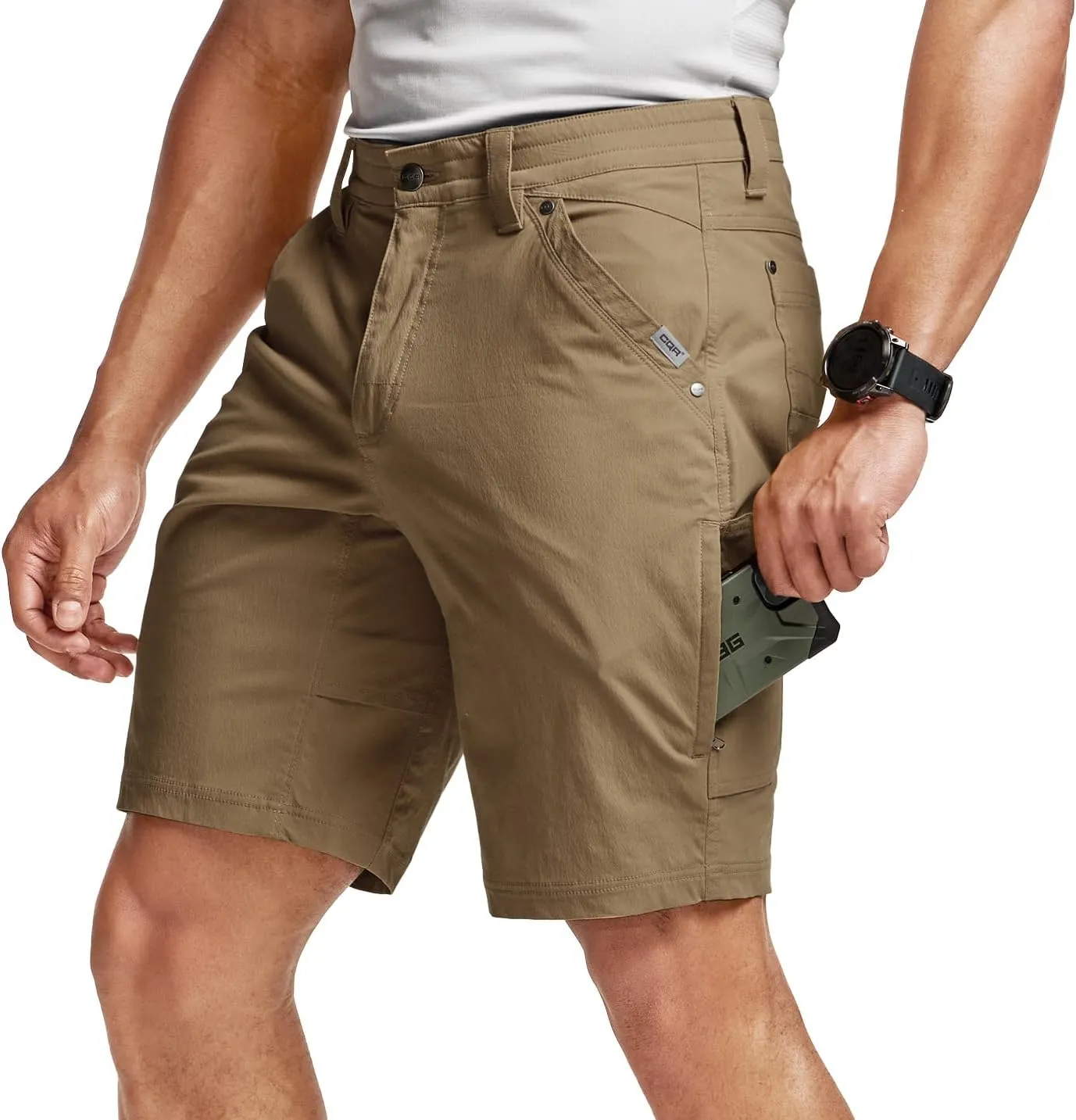 CQR Men's Stretch Utility Shorts, Lightweight Quick Dry Casual Shorts, Hiking Golf Cargo Shorts with Zipper Pockets