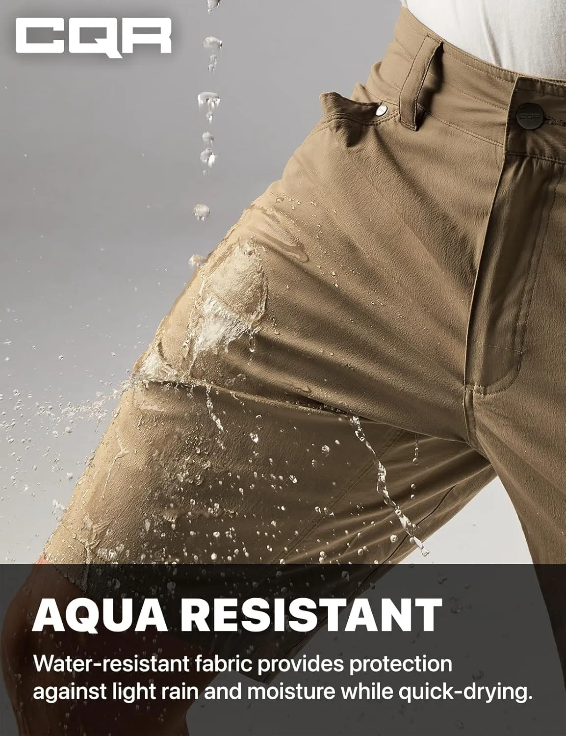 CQR Men's Stretch Utility Shorts, Lightweight Quick Dry Casual Shorts, Hiking Golf Cargo Shorts with Zipper Pockets