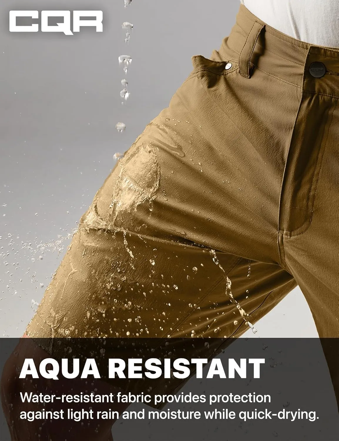 CQR Men's Stretch Utility Shorts, Lightweight Quick Dry Casual Shorts, Hiking Golf Cargo Shorts with Zipper Pockets