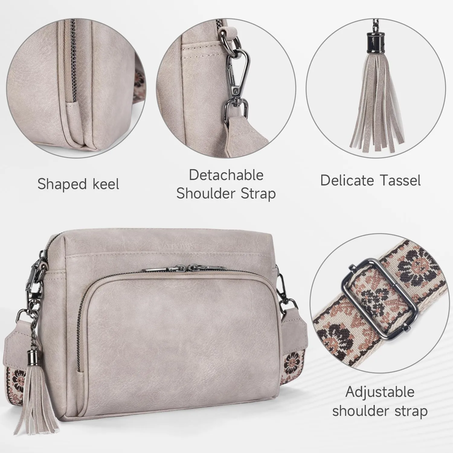 Crossbody Bags for Women Lightweight Vegan Leather Crossbody Shoulder Bag Phone Purse with Adjustable Guitar Strap